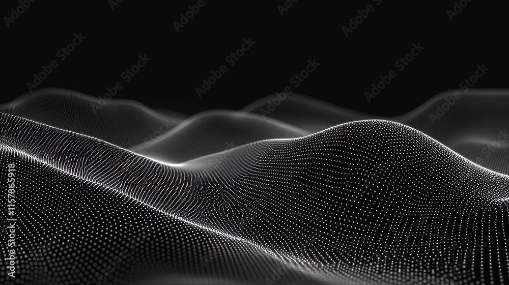 Poster abstract digital landscape, flowing data points.