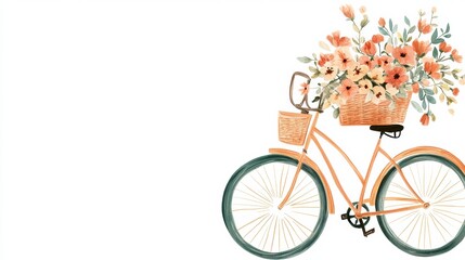 Fototapeta premium Doodle of a vintage bicycle adorned with spring flowers in a cheerful basket inviting leisurely rides in a blooming landscape. Generative AI