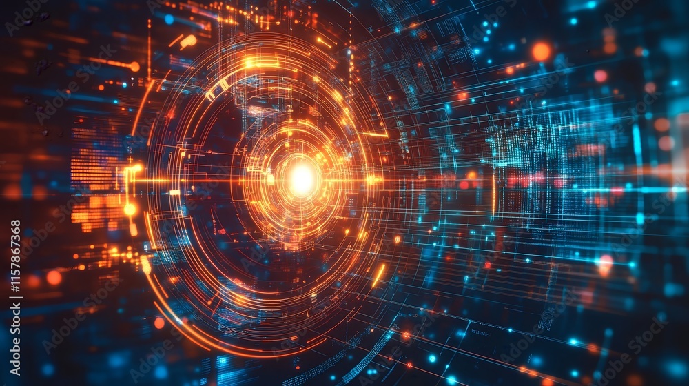 Poster Abstract digital technology background with glowing circular element.