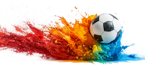 Dynamic Soccer Ball withPaint Splash Effect Isolated on transparent background