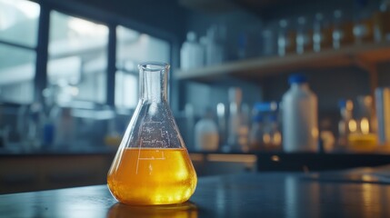 glass flask with liquid in a laboratory