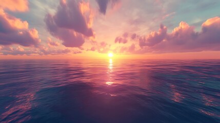 Stunning Digital Painting: Serene Sunset Reflecting on Calm Ocean Waves. AI Generated