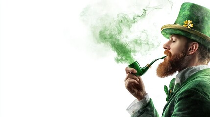 Celebrating st. Patrick's day with a bearded man smoking a pipe studio setting portrait style