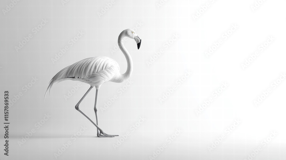 Leinwandbilder Flamingo standing gracefully on one leg in a minimalist setting with ample space for creative text placement. Generative AI