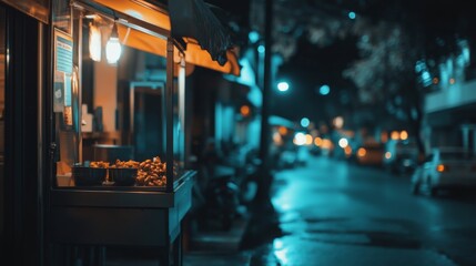 Naklejka premium Vibrant Night Market with Stalls and Street Foods