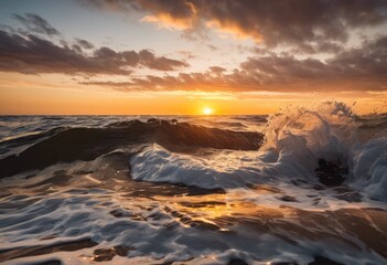 Fototapeta premium captivating sunrise scene dynamic waves reflecting serene colors bright skies dawn, ocean, sea, light, sky, nature, reflection, beauty, texture, shadows