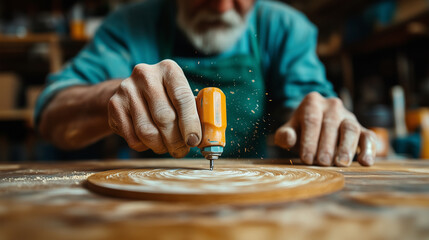 Crafting handmade furniture with power tools in a workshop