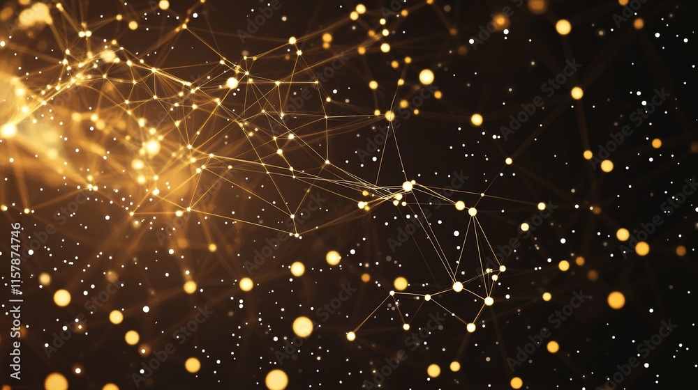 Leinwandbilder abstract golden network background with glowing particles and lines.