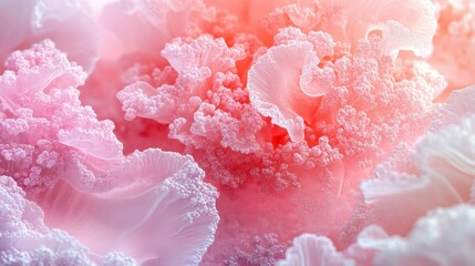 Close-up of intricate pink coral-like formations with delicate textures and soft gradient tones, resembling organic structures, evoking a sense of natural beauty and elegance. Background