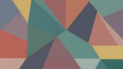 Obraz premium A minimalist flat design background composed of various sized triangles in pastel colors, creating a soft and elegant abstract composition.