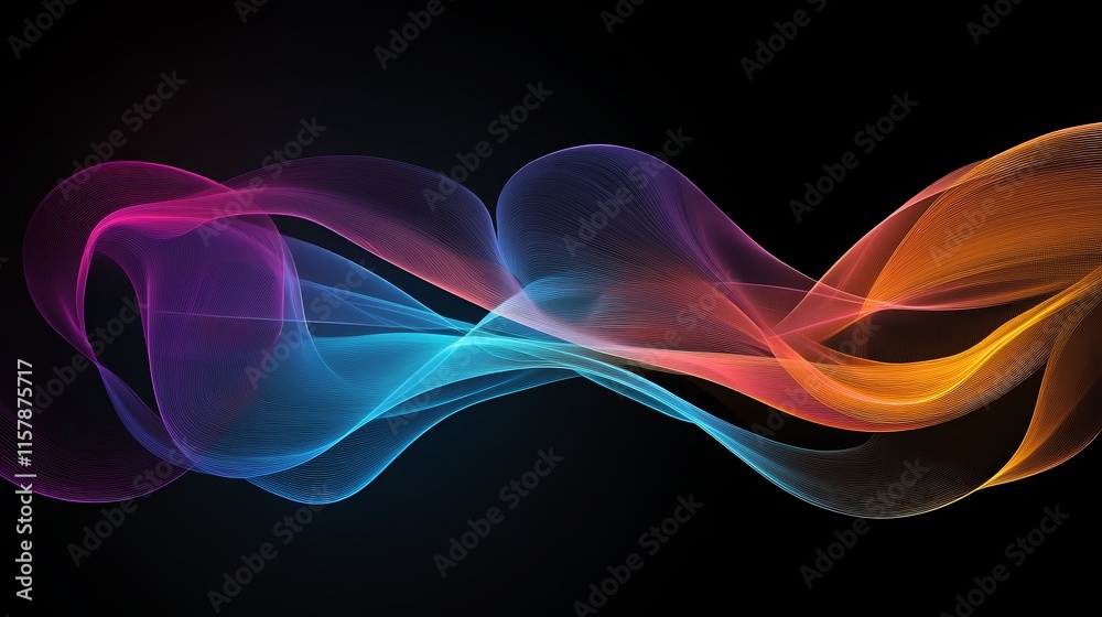 Poster abstract colorful waves on black background