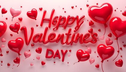 Valentine's Day. The phrase "Happy Valentine's Day" is rendered in elegant, 3D lettering, with a glossy, red finish