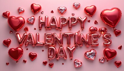 Valentine's Day. The phrase "Happy Valentine's Day" is rendered in elegant, 3D lettering, with a glossy, red finish