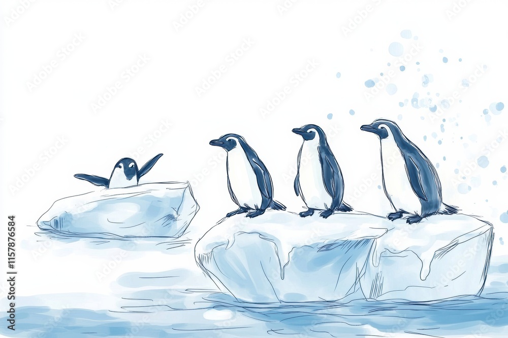 Leinwandbilder playful penguins enjoying their time on floating icebergs with plenty of space for text. generative 