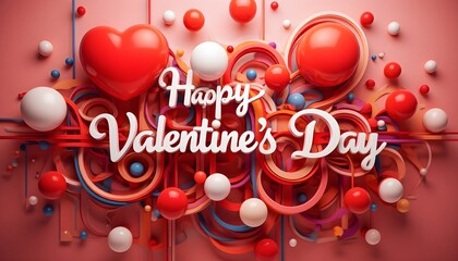 Valentine's Day image featuring the phrase "Happy Valentine's Day" intertwined with colorful swirls and spheres