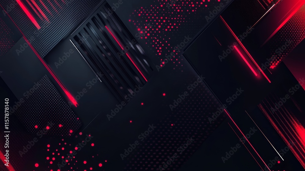 Fototapete abstract dark background with red glowing lines and particles.
