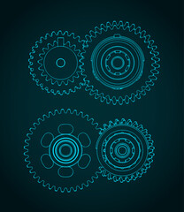 Mechanisms and gears blueprints illustration