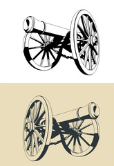 Vintage artillery cannon illustrations