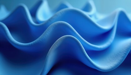 Obraz premium Abstract 3D render shows flowing blue textile. Wavy folds, textures create dynamic visual. Elegantly smooth, soft. Modern, trendy. Suitable for fashion, design, tech backgrounds. Horizontal panoramic