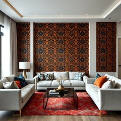 Modern Living Room with Geometric Wallpaper