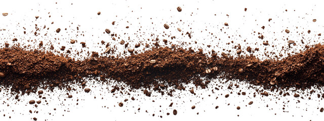 Ground Coffee Spread on Dark Surface Isolated on transparent background