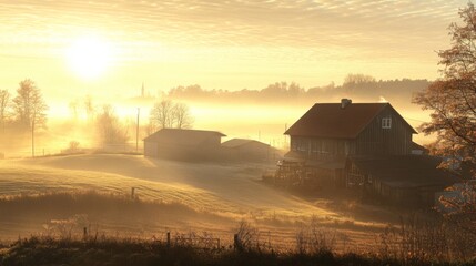 Bright Early Morning Light in Countryside Landscape
