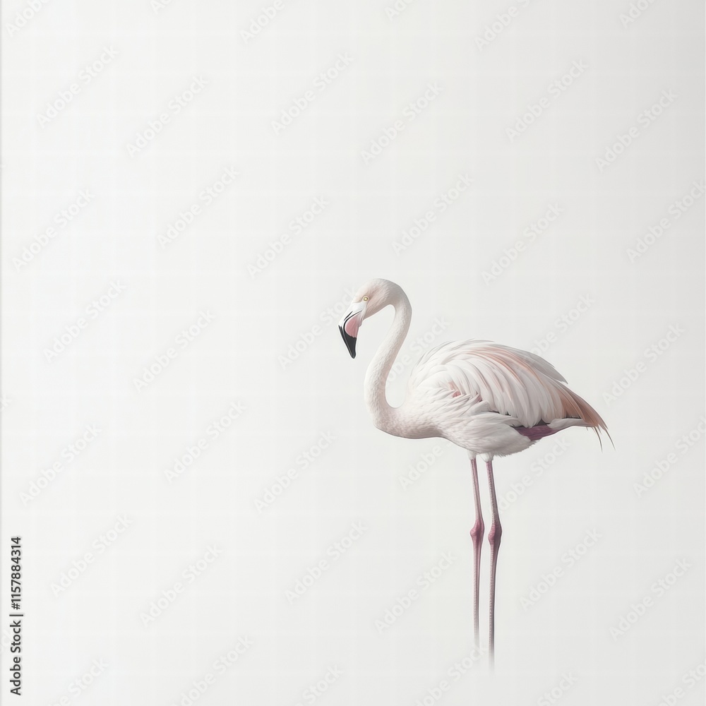 Poster Graceful flamingo standing on one leg with ample copy space for creative text placement. Generative AI