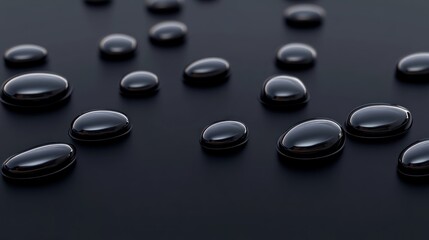 Fototapeta premium Water droplets on smooth surface black background abstract image macro photography artistic perspective