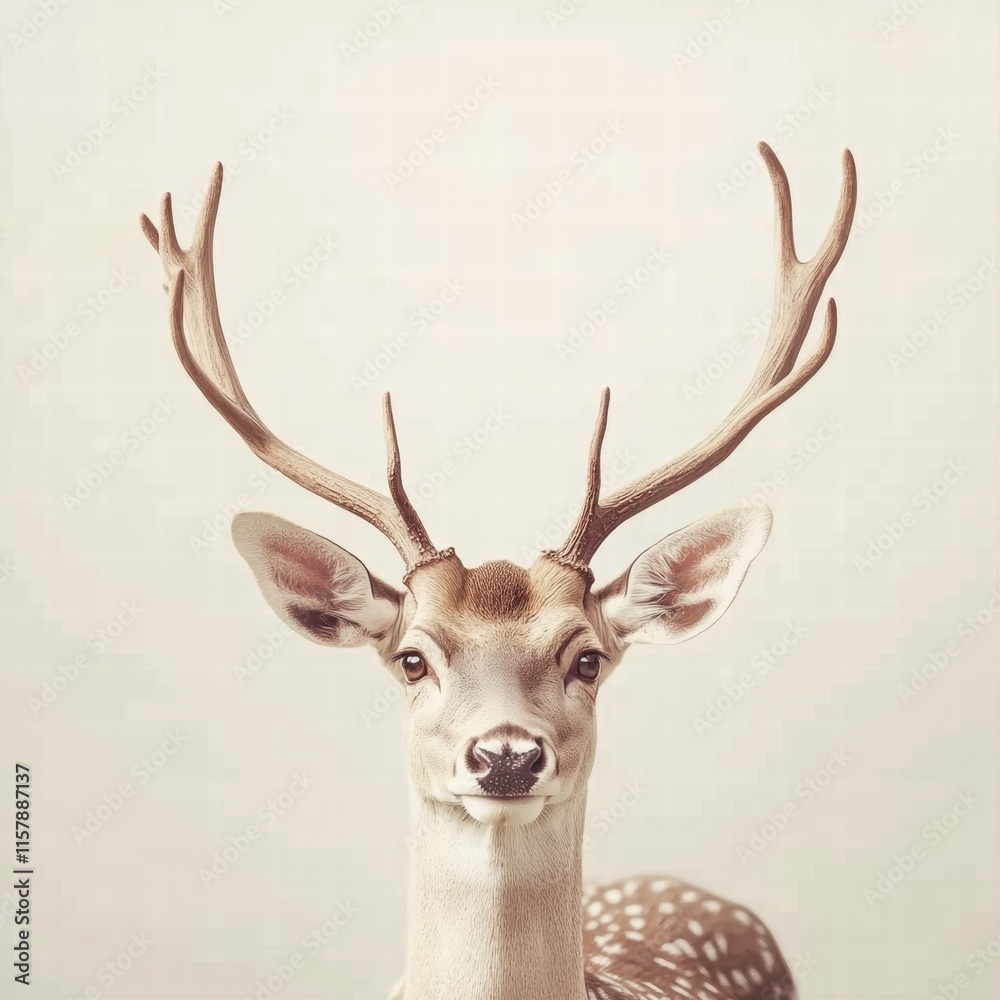 Poster elegant deer with prominent antlers stands gracefully against a soft background for artistic display