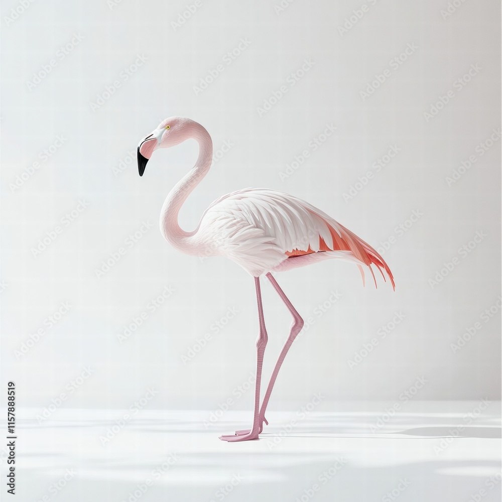 Poster Flamingo standing gracefully on one leg against a clean background with ample space for text or design elements. Generative AI