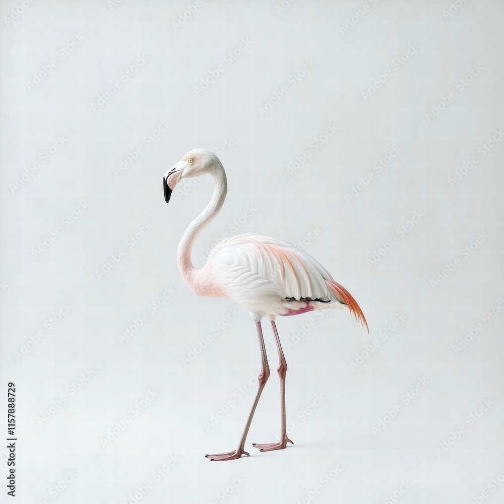 Poster Flamingo standing gracefully on one leg in a minimalistic setting perfect for text overlay. Generative AI