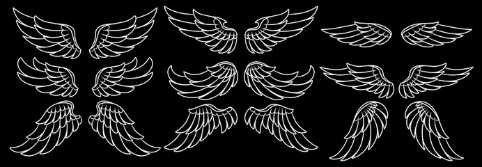vector angel wings line art style. Classic wings tribal tattoo With a black background © RIko Purnomo