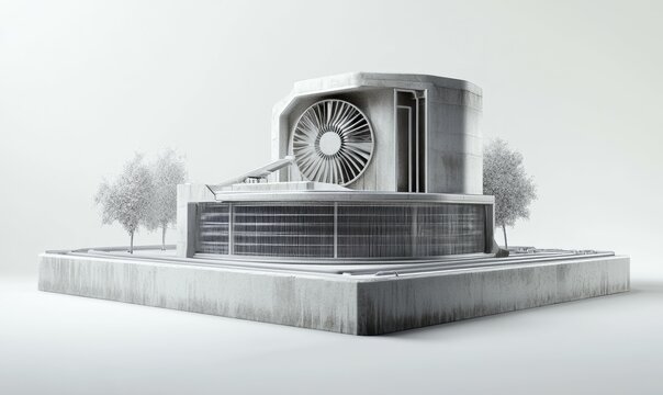 An industrial fan cooling tower. An adiabatic system for cooling industrial heat exchangers.