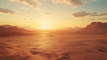 Fototapeta premium Stunning Wide Shot Photo: Golden Desert Sunset Landscape. AI Generated