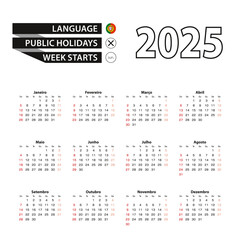 2025 calendar in Portuguese language, week starts from Sunday.