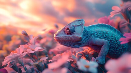 Surreal Chameleon in a Vibrant Garden