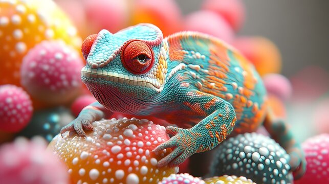 Colorful Chameleon in Abstract Art