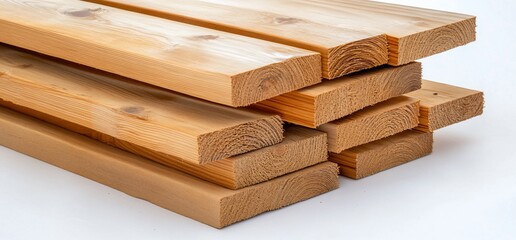 Stacked wooden planks ready for construction or woodworking projects.