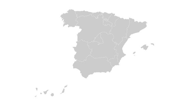 Spain map animation. Animation of connecting all region country into a whole Spain map with borders in the background with an alpha channel. Motion design.