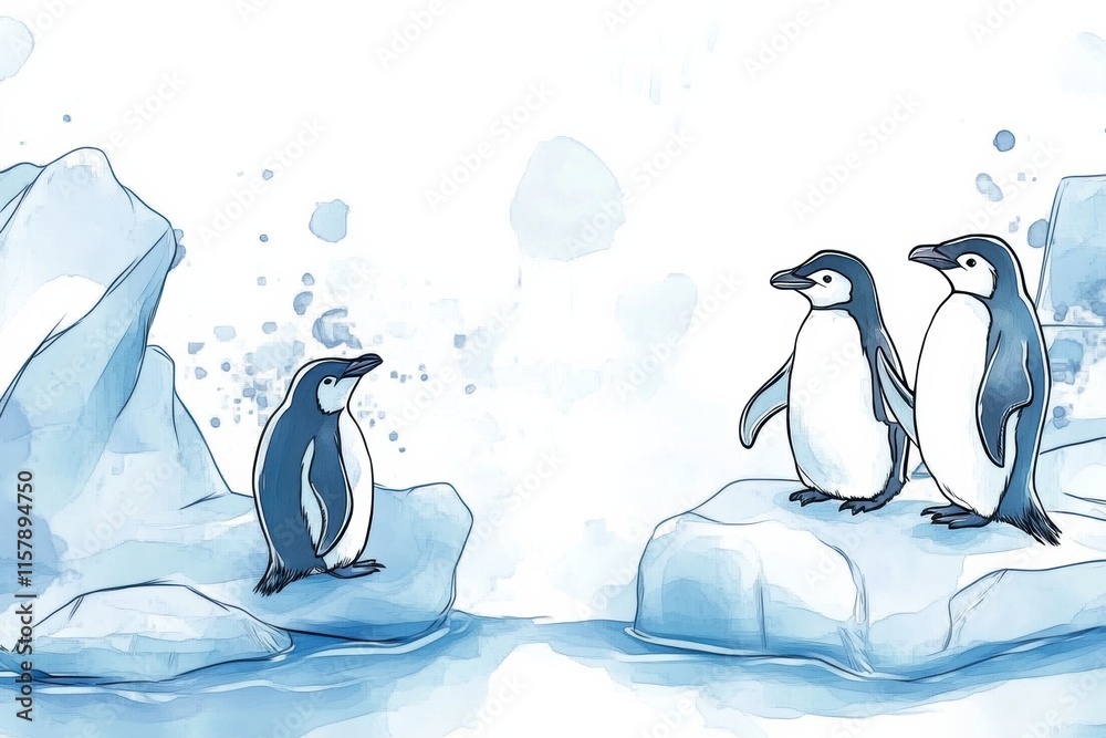 Leinwandbilder playful penguins enjoying their time on floating icebergs with plenty of space for creative expressi