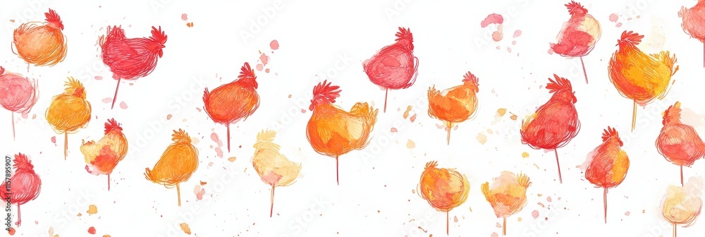 Poster vibrant rooster shaped lollipops in a doodle style with ample copy space for creative text. generati
