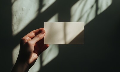 Naklejka premium Hand Holding Blank Card with Shadows, simplicity, identity
