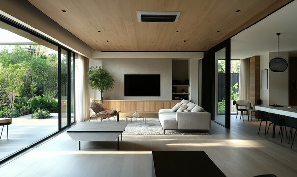 A modern heat recovery ventilation system is mounted on the ceiling of the house service room.