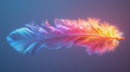 Obraz premium A vibrant, colorful feather floating against a soft gradient background.