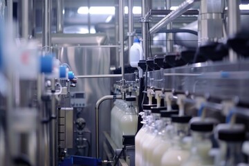 Naklejka premium Automatic milking system Robotic milking rotary system for dairy industry