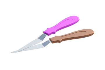 Two cake decorating spatulas isolated on white background. Confectionery tool. Professional equipment. 3d rendering