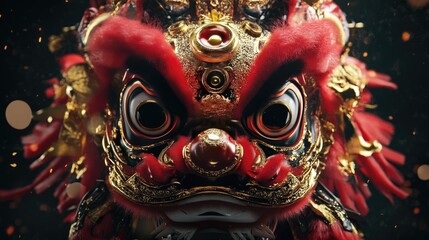 Fototapeta premium Traditional Lion Dance Mask with Intricate Details and Colors