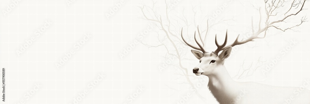 Poster elegant illustrated deer with branching antlers against a clean background for creative mock up use.