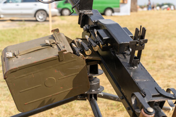 Old Soviet anti-aircraft machine gun with ammunition dispenser