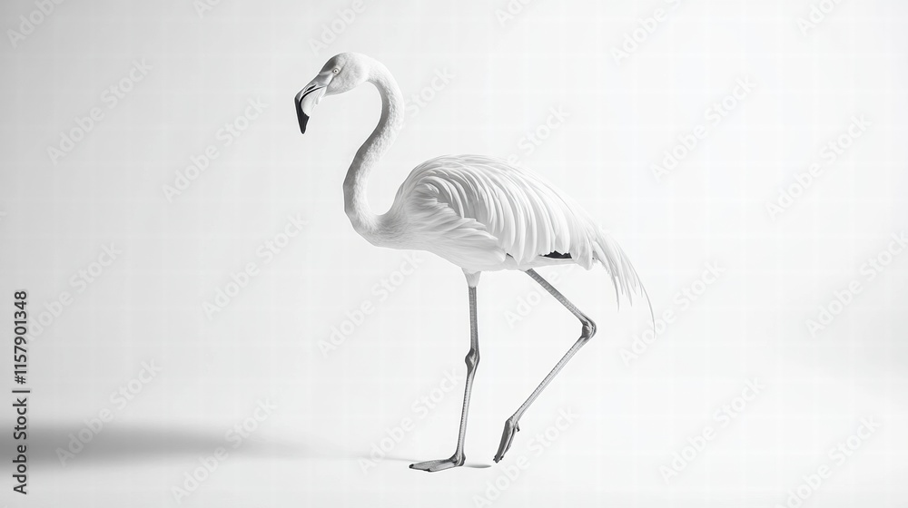 Fototapete flamingo standing gracefully on one leg against a minimalist backdrop with ample space for creative 
